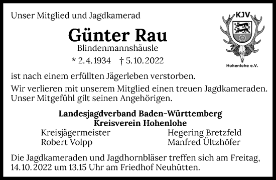 Traueranzeige von Günter Rau von GESAMT