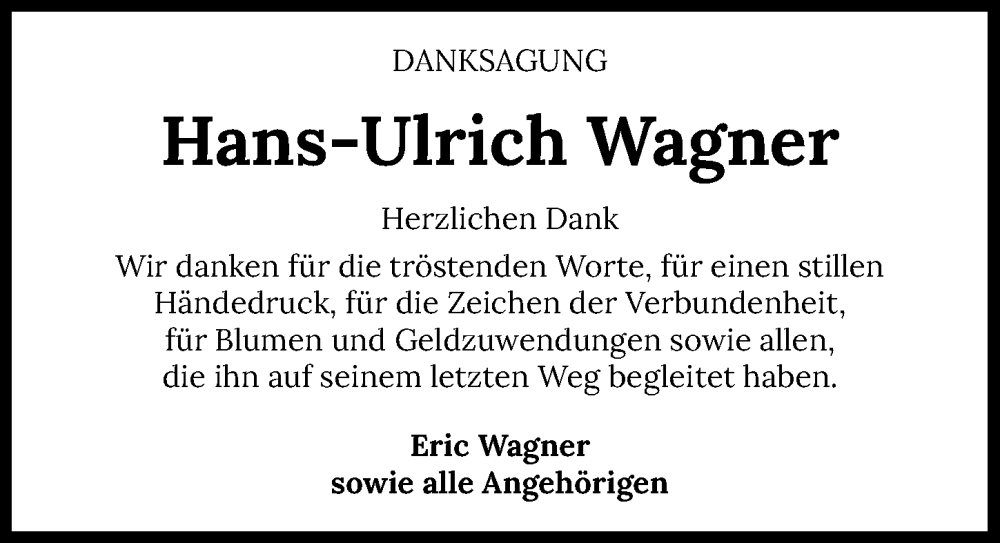  Traueranzeige für Hans-Ulrich Wagner vom 22.10.2022 aus Heilbronner Stimme