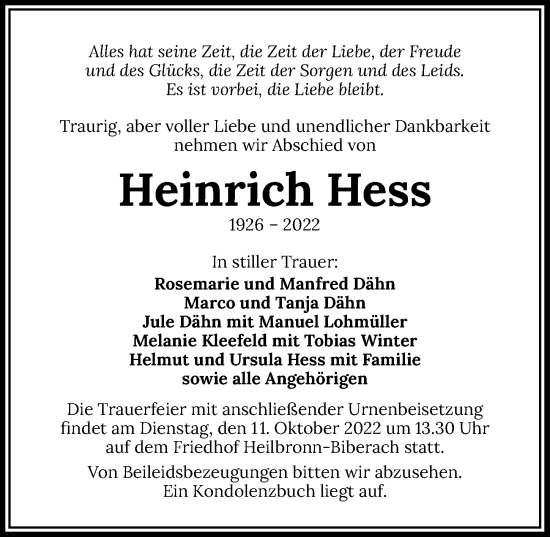 Traueranzeige von Heinrich Hess von GESAMT