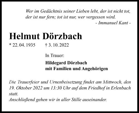 Traueranzeige von Helmut Dörzbach von Heilbronner Stimme