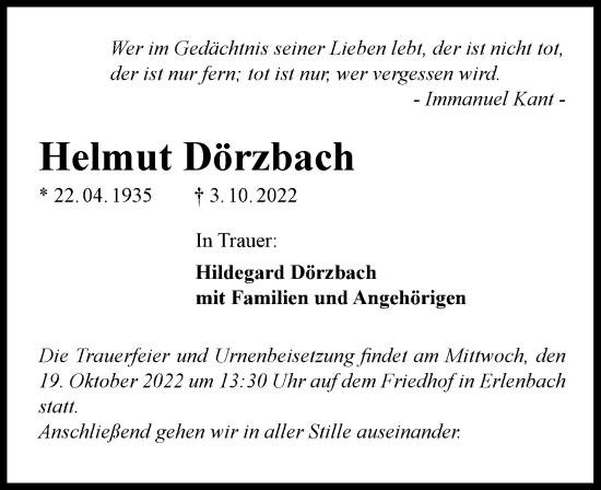Traueranzeige von Helmut Dörzbach von Heilbronner Stimme