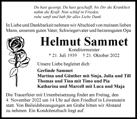 Traueranzeige von Helmut Sammet von Heilbronner Stimme