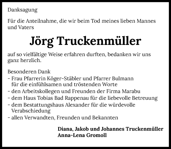 Traueranzeige von Jörg Truckenmüller von Heilbronner Stimme