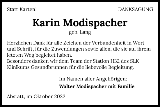 Traueranzeige von Karin Modispacher von GESAMT