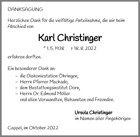 Traueranzeige von Karl Christinger von GESAMT