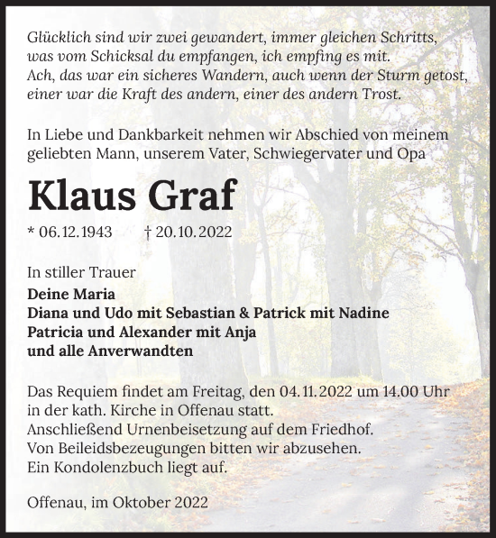 Traueranzeige von Klaus Graf von Heilbronner Stimme
