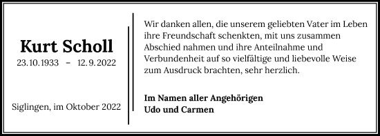 Traueranzeige von Kurt Scholl von GESAMT