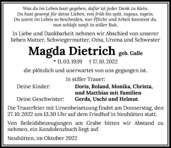 Traueranzeige von Magda Dietrich von Heilbronner Stimme