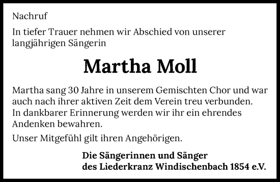 Traueranzeige von Martha Moll von Heilbronner Stimme
