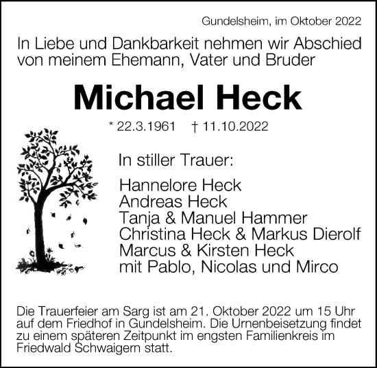 Traueranzeige von Michael Heck von Heilbronner Stimme
