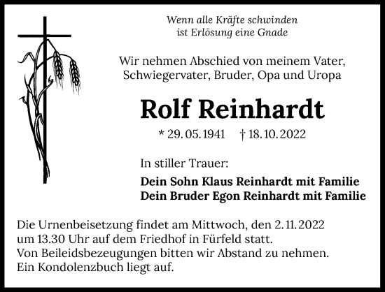 Traueranzeige von Rolf Reinhardt von Heilbronner Stimme