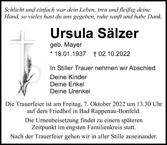 Traueranzeige von Ursula Sälzer von GESAMT