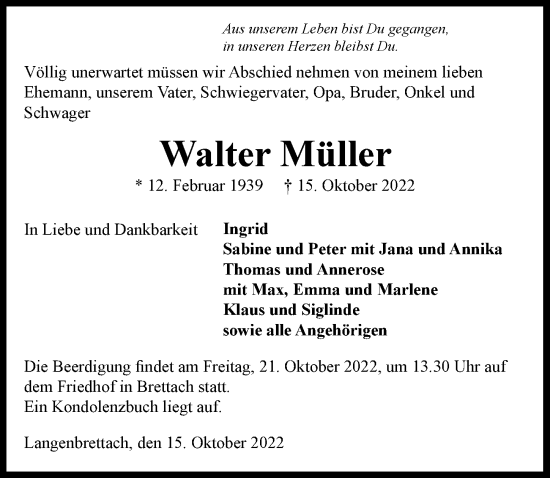 Traueranzeige von Walter Müller von Heilbronner Stimme