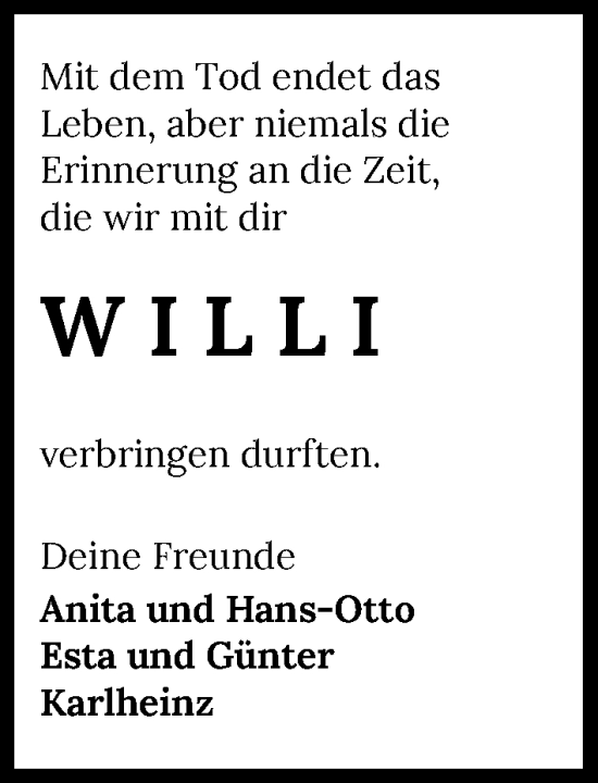 Traueranzeige von Willi  von GESAMT