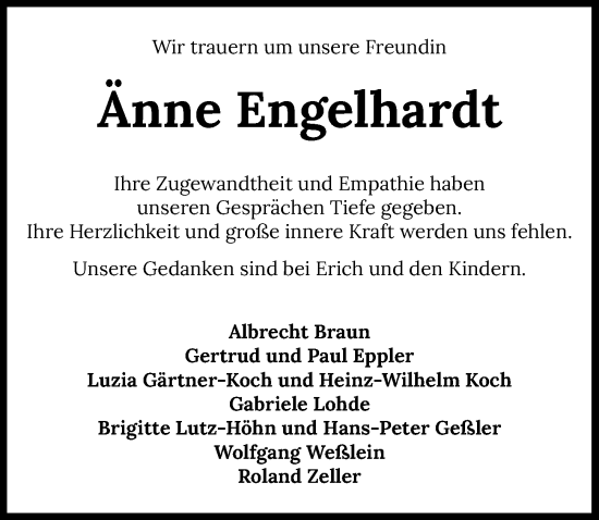 Traueranzeige von Änne Engelhardt von Heilbronner Stimme