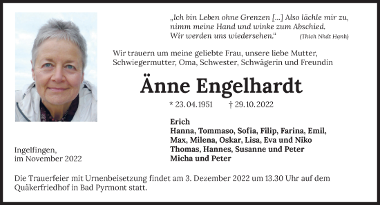 Traueranzeige von Änne Engelhardt von Heilbronner Stimme