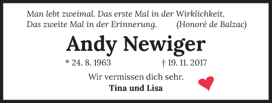 Traueranzeige von Andy Newiger von Heilbronner Stimme