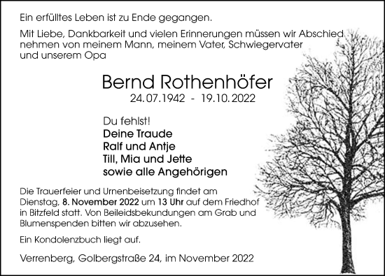 Traueranzeige von Bernd Rothenhöfer von Heilbronner Stimme