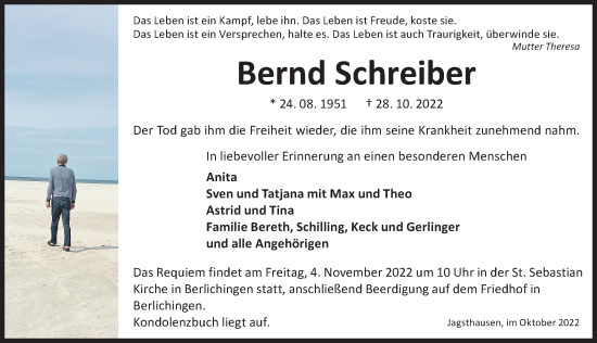 Traueranzeige von Bernd Schreiber von Heilbronner Stimme