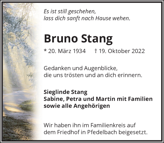 Traueranzeige von Bruno Stang von Heilbronner Stimme