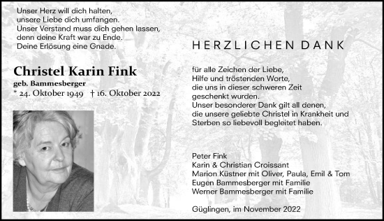 Traueranzeige von Christel Karin Fink von GESAMT