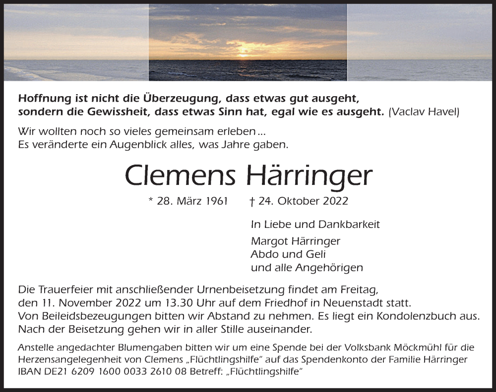  Traueranzeige für Clemens Härringer vom 08.11.2022 aus Heilbronner Stimme