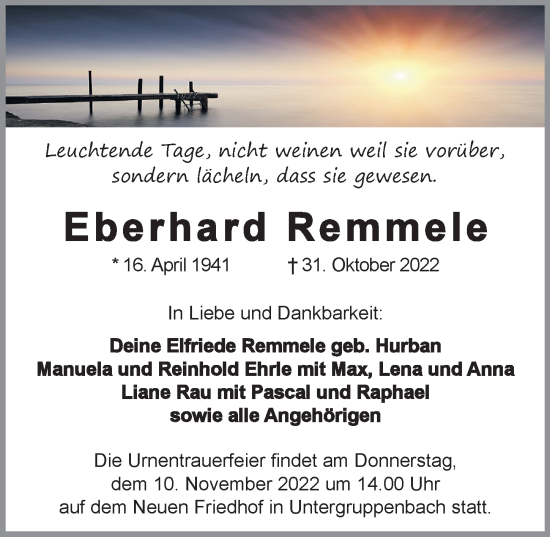 Traueranzeige von Eberhard Remmele von Heilbronner Stimme