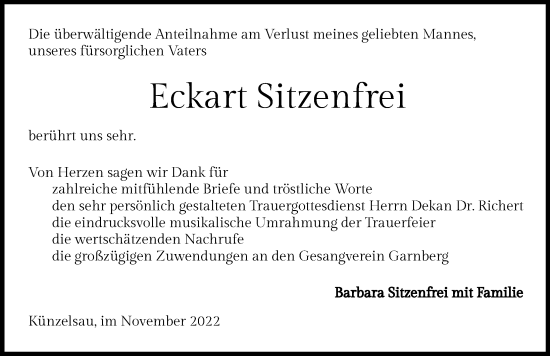 Traueranzeige von Eckart Sitzenfrei von Heilbronner Stimme