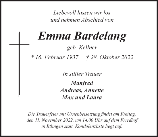Traueranzeige von Emma Bardelang von Heilbronner Stimme