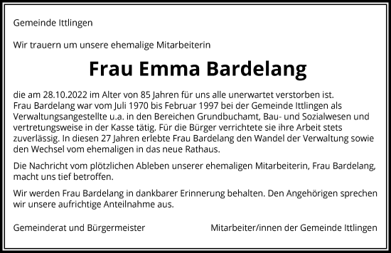 Traueranzeige von Emma Bardelang von Heilbronner Stimme