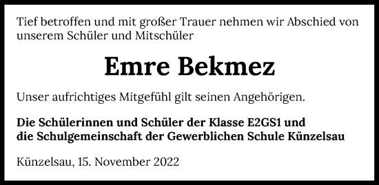 Traueranzeige von Emre Bekmez von Heilbronner Stimme
