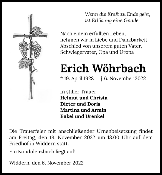 Traueranzeige von Erich Wöhrbach von Heilbronner Stimme