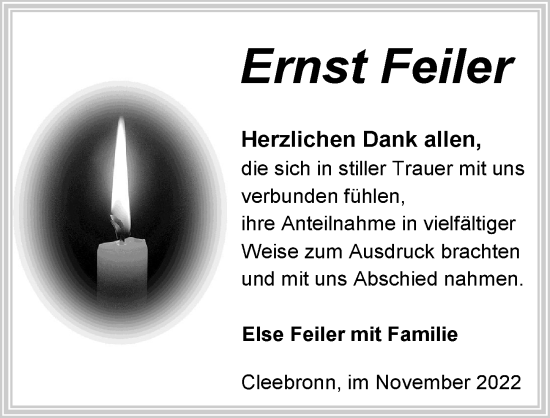 Traueranzeige von Ernst Feiler von Heilbronner Stimme