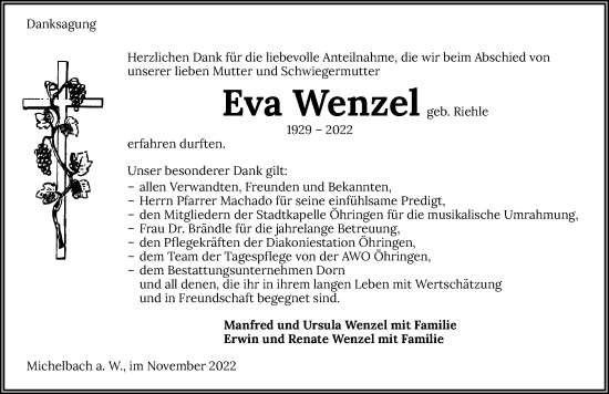 Traueranzeige von Eva Wenzel von Heilbronner Stimme