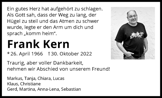 Traueranzeige von Frank Kern von Heilbronner Stimme