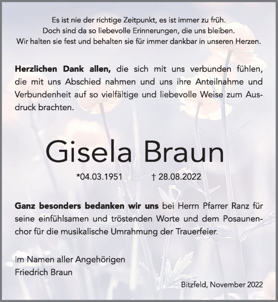 Traueranzeige von Gisela Braun von Heilbronner Stimme