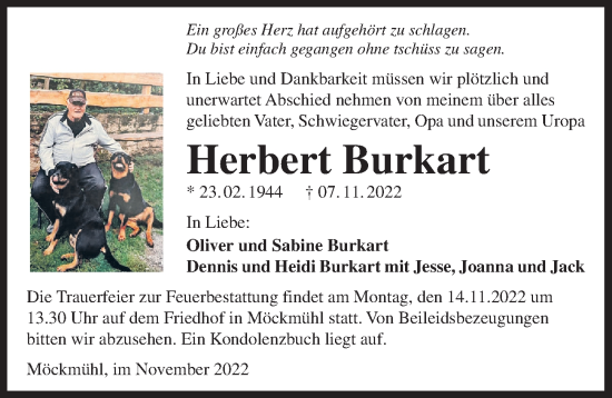 Traueranzeige von Herbert Burkart von Heilbronner Stimme