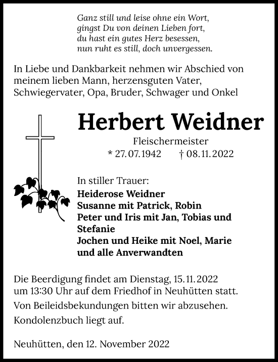 Traueranzeige von Herbert Weidner von Heilbronner Stimme