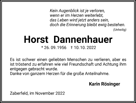 Traueranzeige von Horst Dannenhauer von Heilbronner Stimme