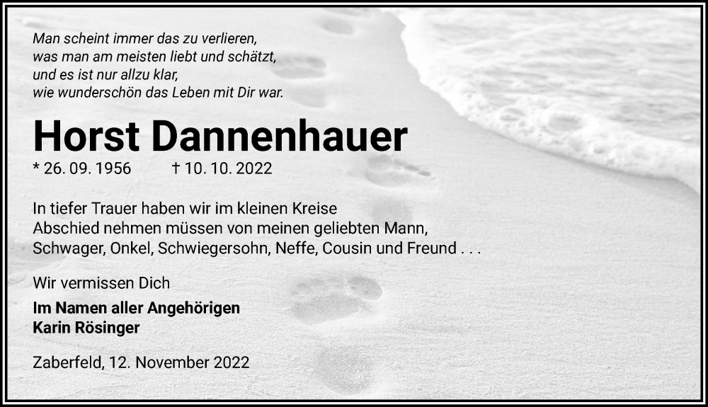  Traueranzeige für Horst Dannenhauer vom 12.11.2022 aus Heilbronner Stimme