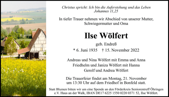 Traueranzeige von Ilse Wölfert von Heilbronner Stimme