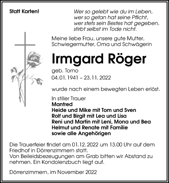 Traueranzeige von Irmgard Röger von GESAMT