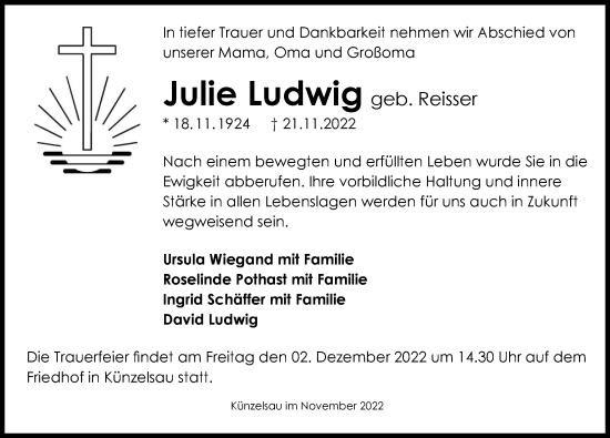 Traueranzeige von Julie Ludwig von GESAMT