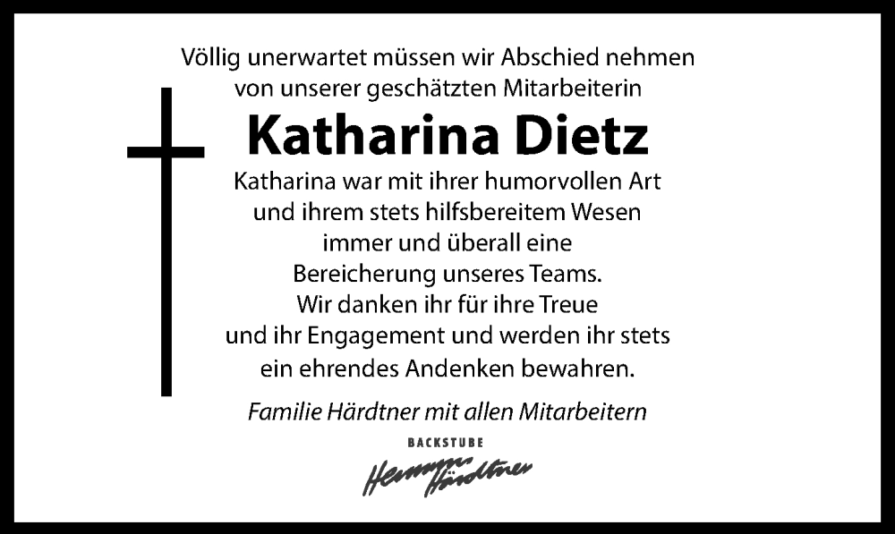  Traueranzeige für Katharina Dietz vom 26.11.2022 aus GESAMT