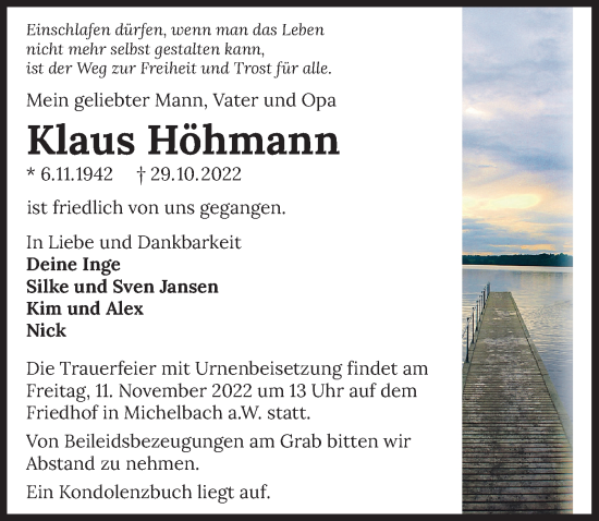 Traueranzeige von Klaus Höhmann von Heilbronner Stimme