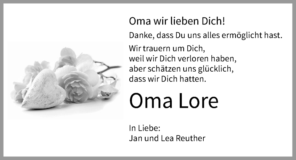  Traueranzeige für Lore Reuther vom 12.11.2022 aus Heilbronner Stimme