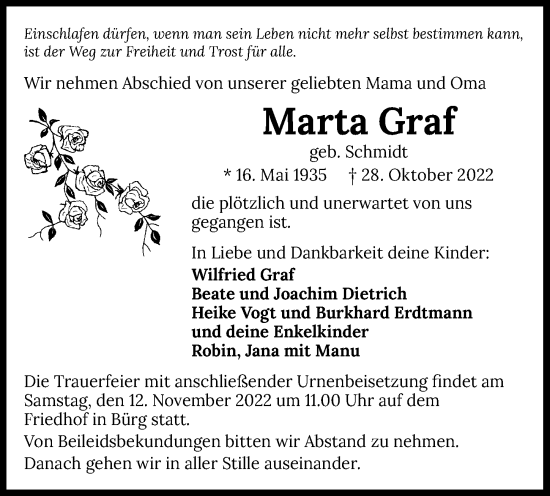 Traueranzeige von Marta Graf von Heilbronner Stimme