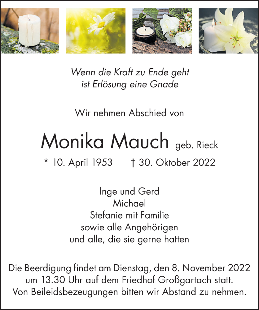  Traueranzeige für Monika Mauch vom 05.11.2022 aus Heilbronner Stimme