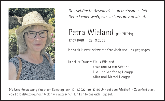 Traueranzeige von Petra Wieland von Heilbronner Stimme