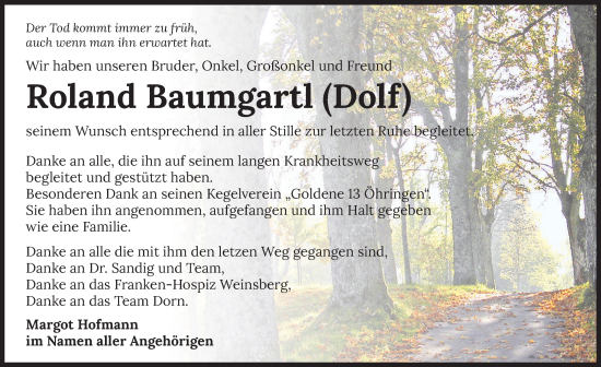 Traueranzeige von Roland Baumgartl von Heilbronner Stimme
